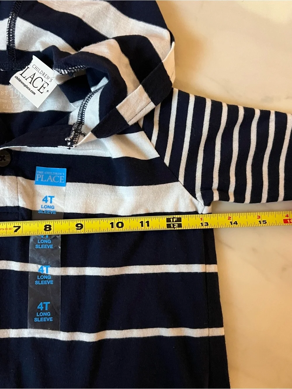The Children’s Place Boys 4T Navy White Striped Hooded Henley Shirt Cotton